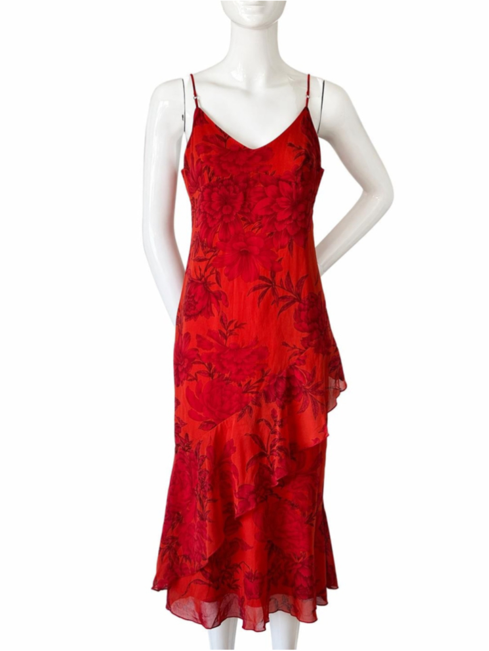 Vintage Max Mara Bright Orange Floral Midi Slip Designer Summer Dress